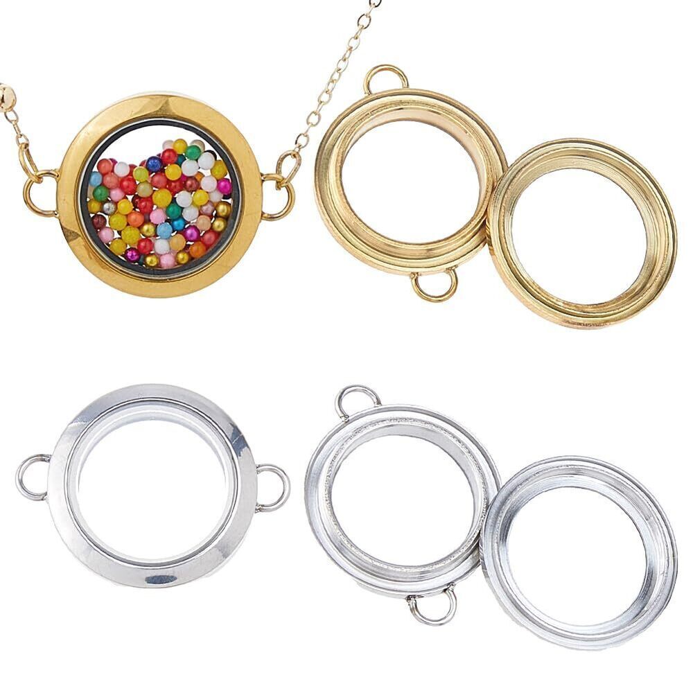 2630 4pcs 2 Colors Round Locket Necklace 30mm Glass Photo Charms Stainless